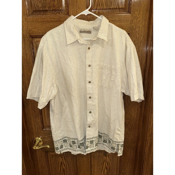 Vtg Fieldmaster Mens XL Linen Blend Short Sleeve‎ Button Down Hawaiian Shirt - Picture 1 of 7